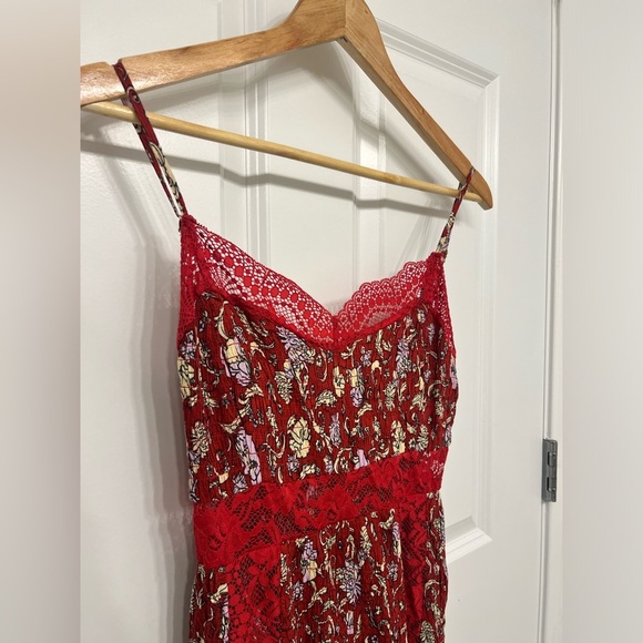 Free People Intimately Last Night Mini Nightgown Slipdress Cherry Combo - Picture 6 of 9